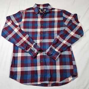 J Crew Shirt Mens Medium Blue Red Plaid Flannel Long Sleeve Button Front Outdoor